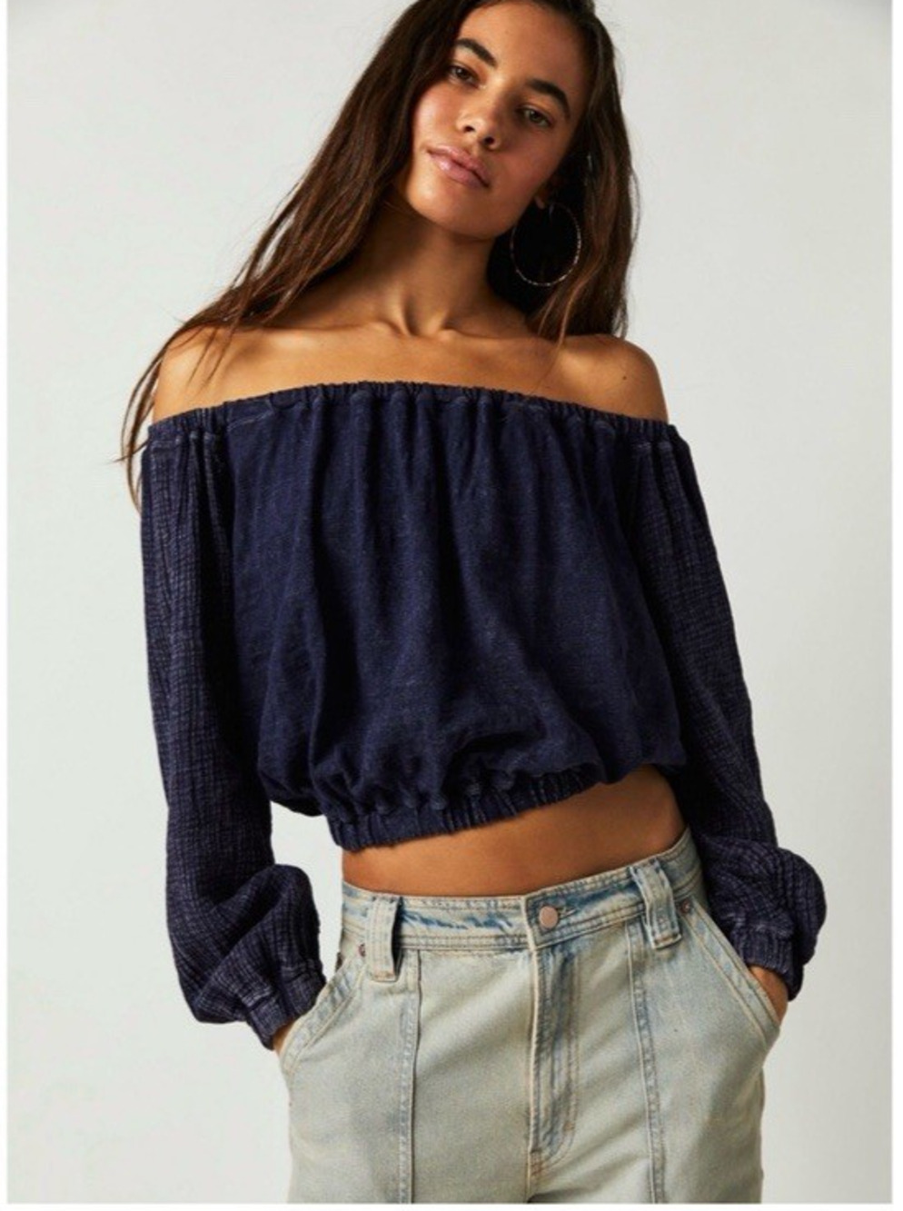 Free People We the Free Parfait Bubble Top Blue Sz Medium Cotton Gauzy